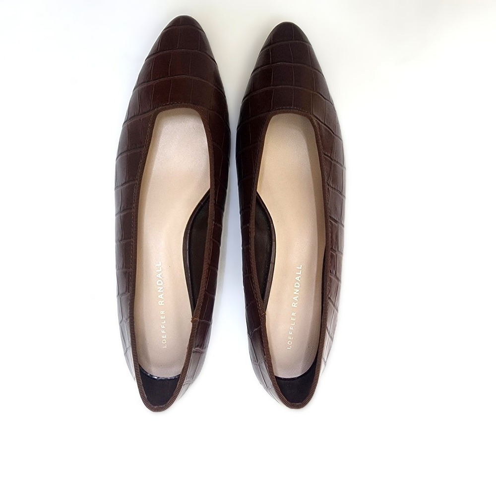 Loeffler Randall Pointed Toe Brown Croc Simone Heeled Flats - Picture 7 of 15